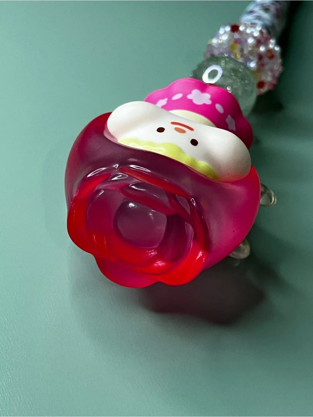 Pink Flower Fairy Handmade Beaded Pen with Floral Print Barrel